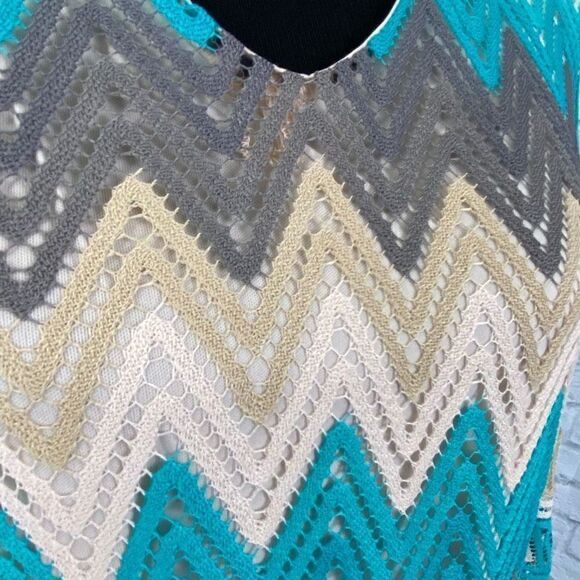 Tacera open knit fully lined 3/4 bell sleeve chevron print dress women sz Med - Picture 3 of 14